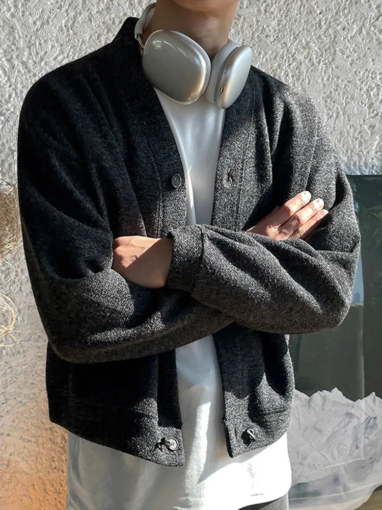 Aidase 2024 New Autumn Winter Men V-neck Knitted Coats Male Solid Color Sweater Jackets Mens Casual V-Neck Cardigan Overcoats