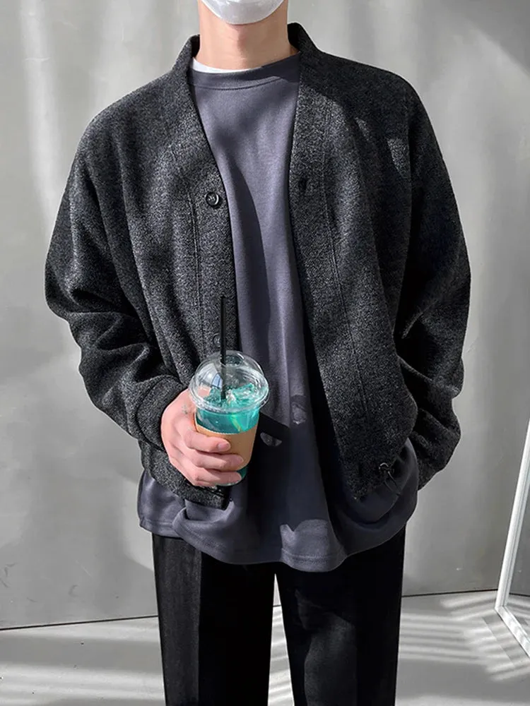 Aidase 2024 New Autumn Winter Men V-neck Knitted Coats Male Solid Color Sweater Jackets Mens Casual V-Neck Cardigan Overcoats