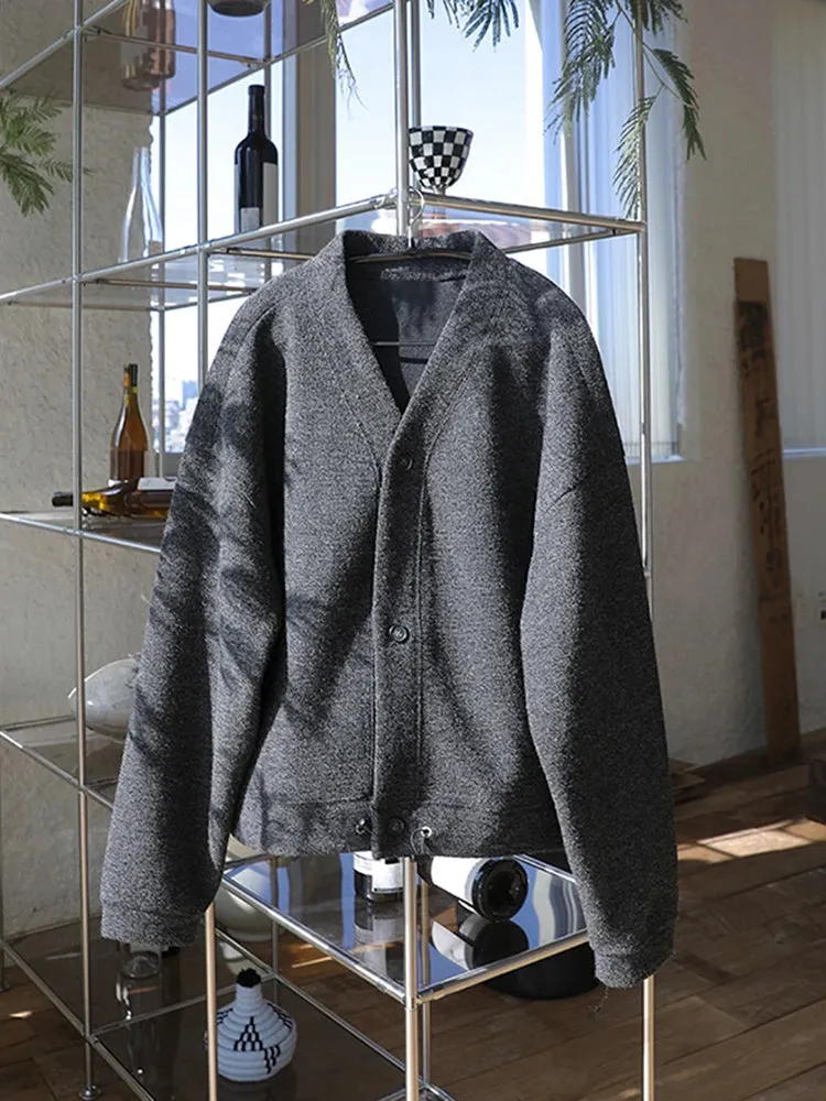 Aidase 2024 New Autumn Winter Men V-neck Knitted Coats Male Solid Color Sweater Jackets Mens Casual V-Neck Cardigan Overcoats