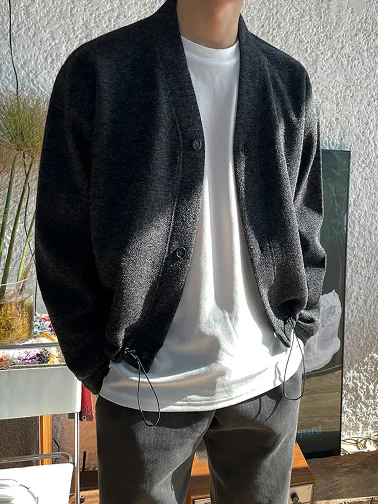 Aidase 2024 New Autumn Winter Men V-neck Knitted Coats Male Solid Color Sweater Jackets Mens Casual V-Neck Cardigan Overcoats