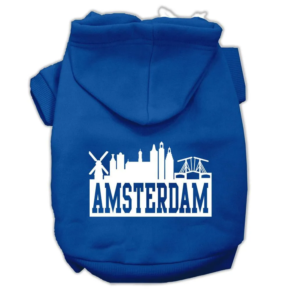 Amsterdam Skyline Screen Print Pet Hoodies Blue Size Lg (14)