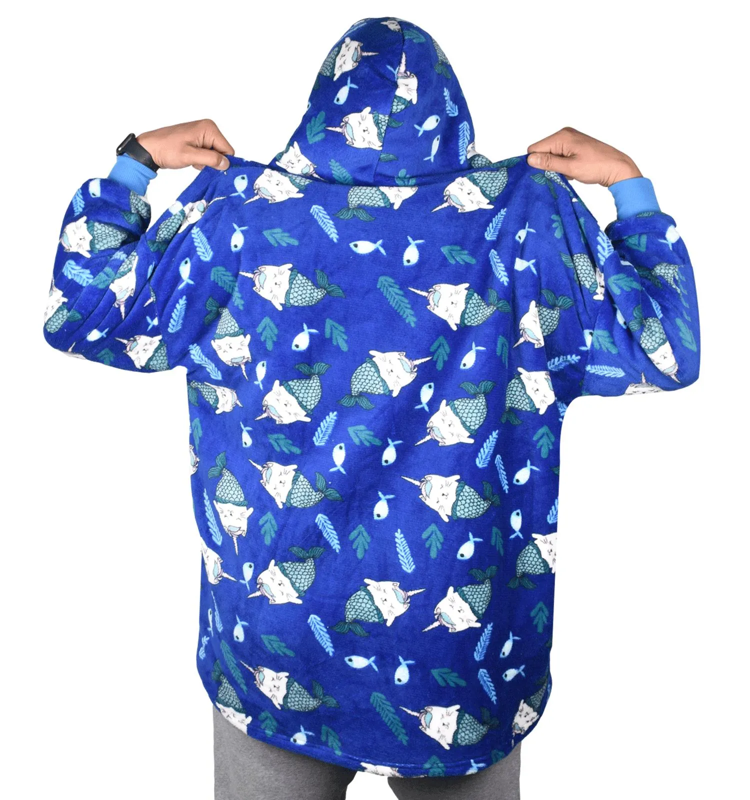 Blanket Hoodie Sherpa Fleece Blue