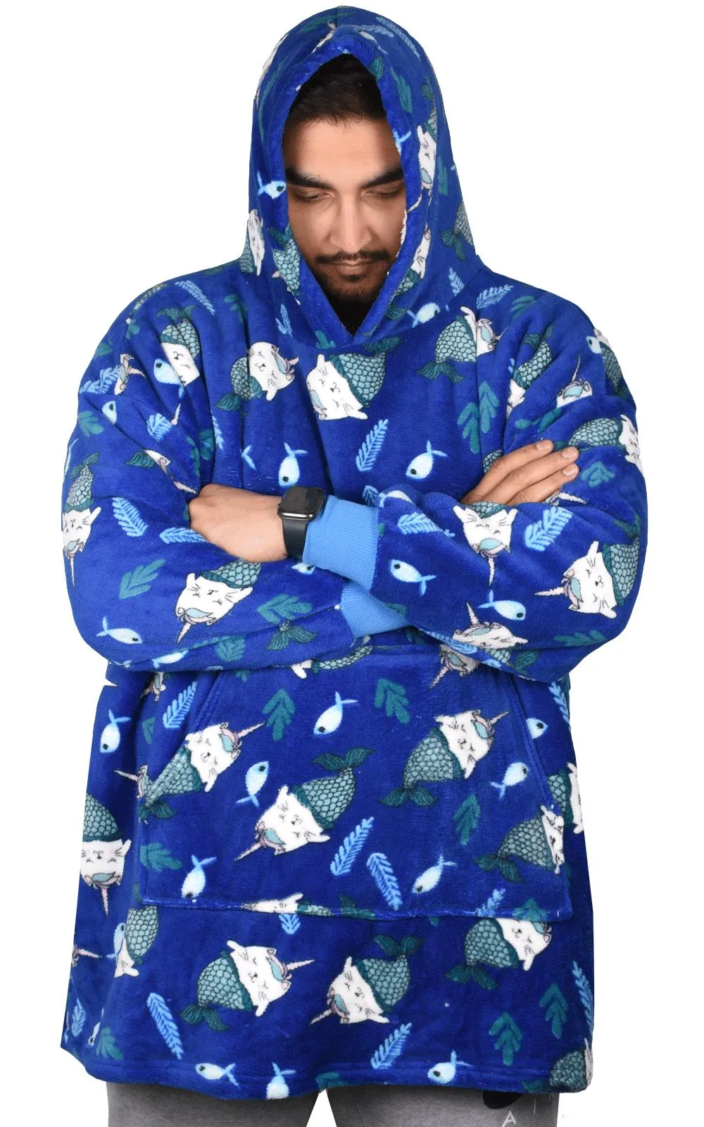 Blanket Hoodie Sherpa Fleece Blue