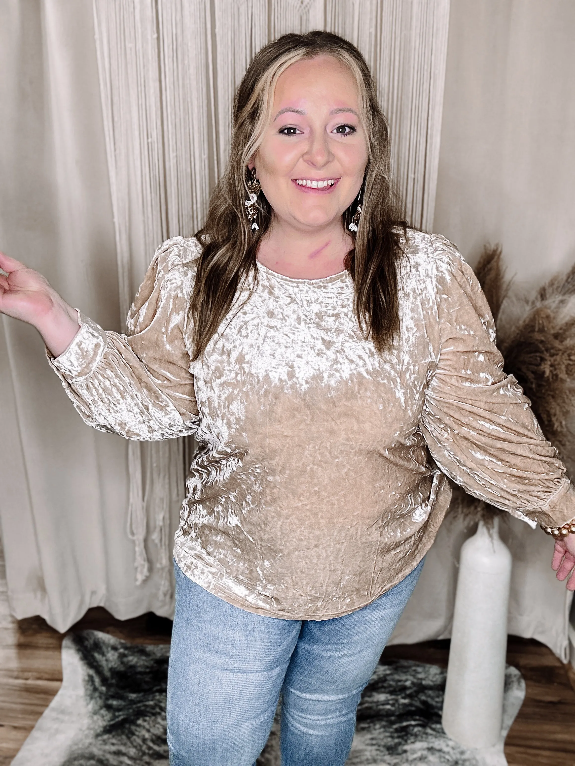 Champagne Macie Velvet Long Sleeve Top