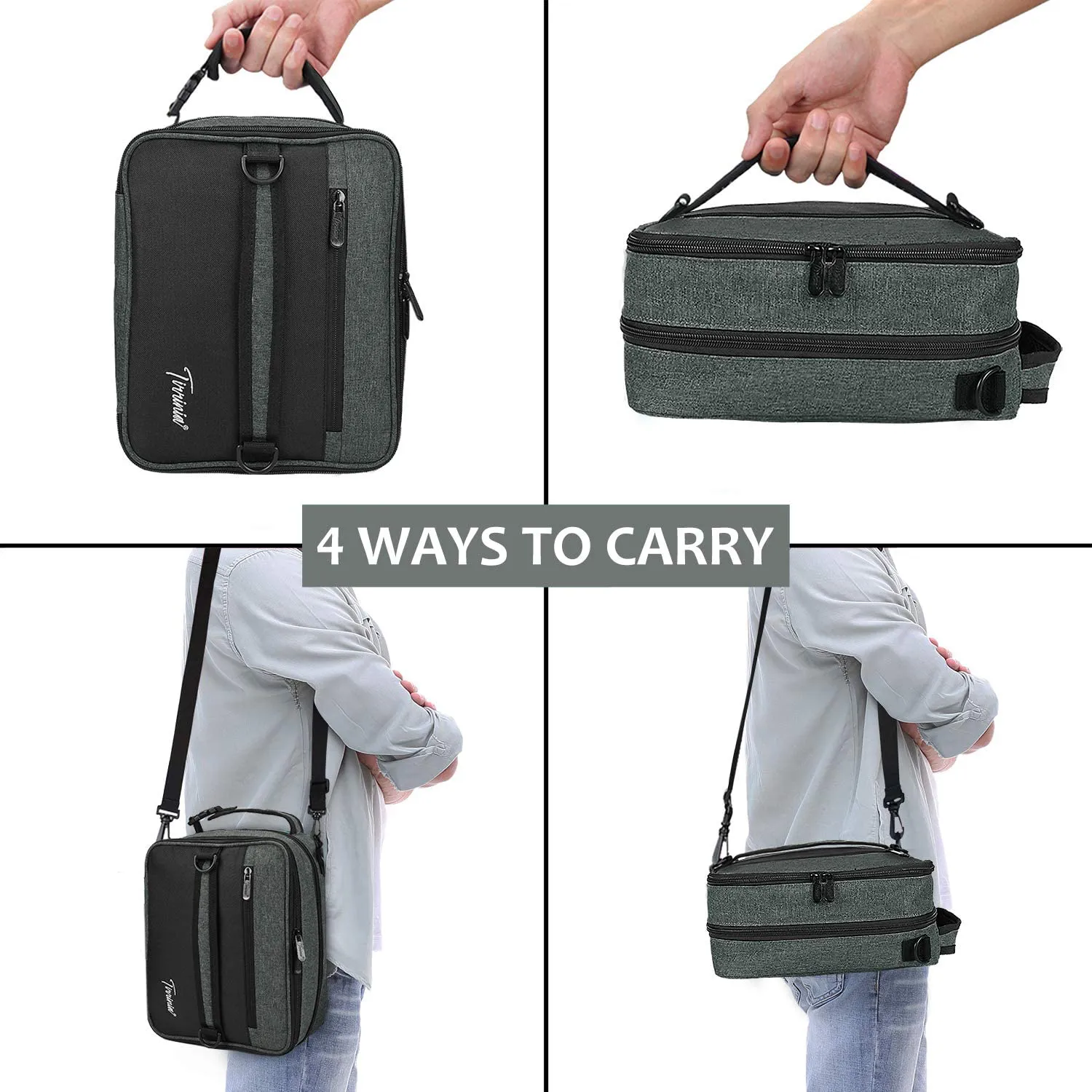 Expandable Insulated Lunch Bag, Leakproof Flat Lunch Cooler Tote with Shoulder Strap for Men and Women, Suitable for Work & Office by Tirrinia, Grey