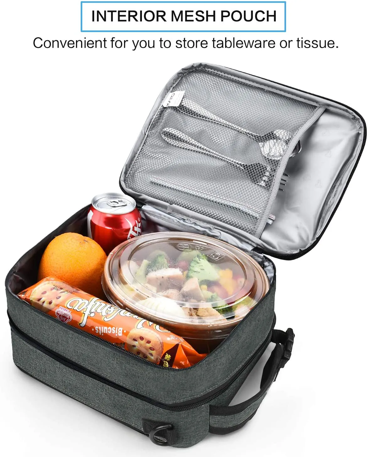 Expandable Insulated Lunch Bag, Leakproof Flat Lunch Cooler Tote with Shoulder Strap for Men and Women, Suitable for Work & Office by Tirrinia, Grey