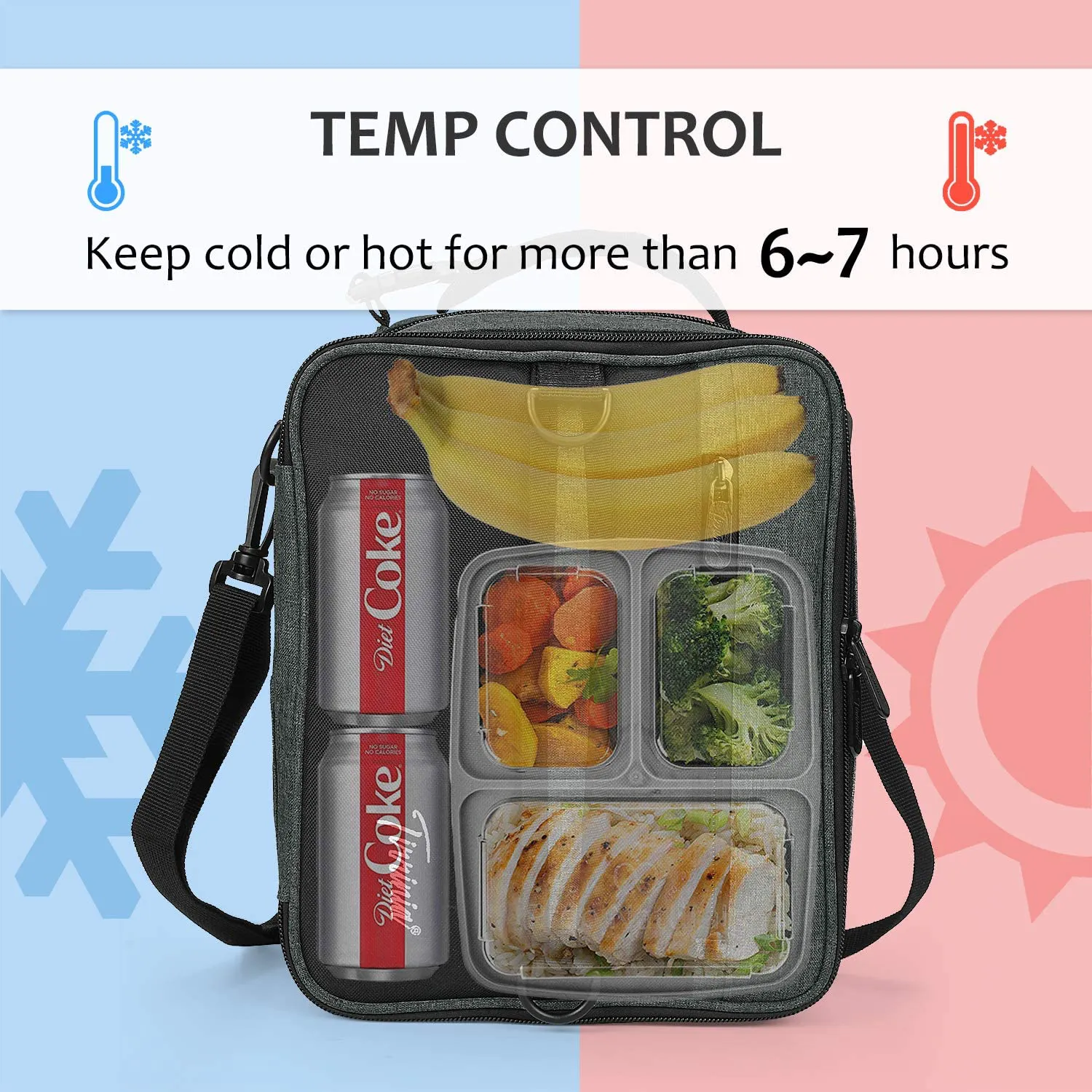 Expandable Insulated Lunch Bag, Leakproof Flat Lunch Cooler Tote with Shoulder Strap for Men and Women, Suitable for Work & Office Tirrinia, Blue
