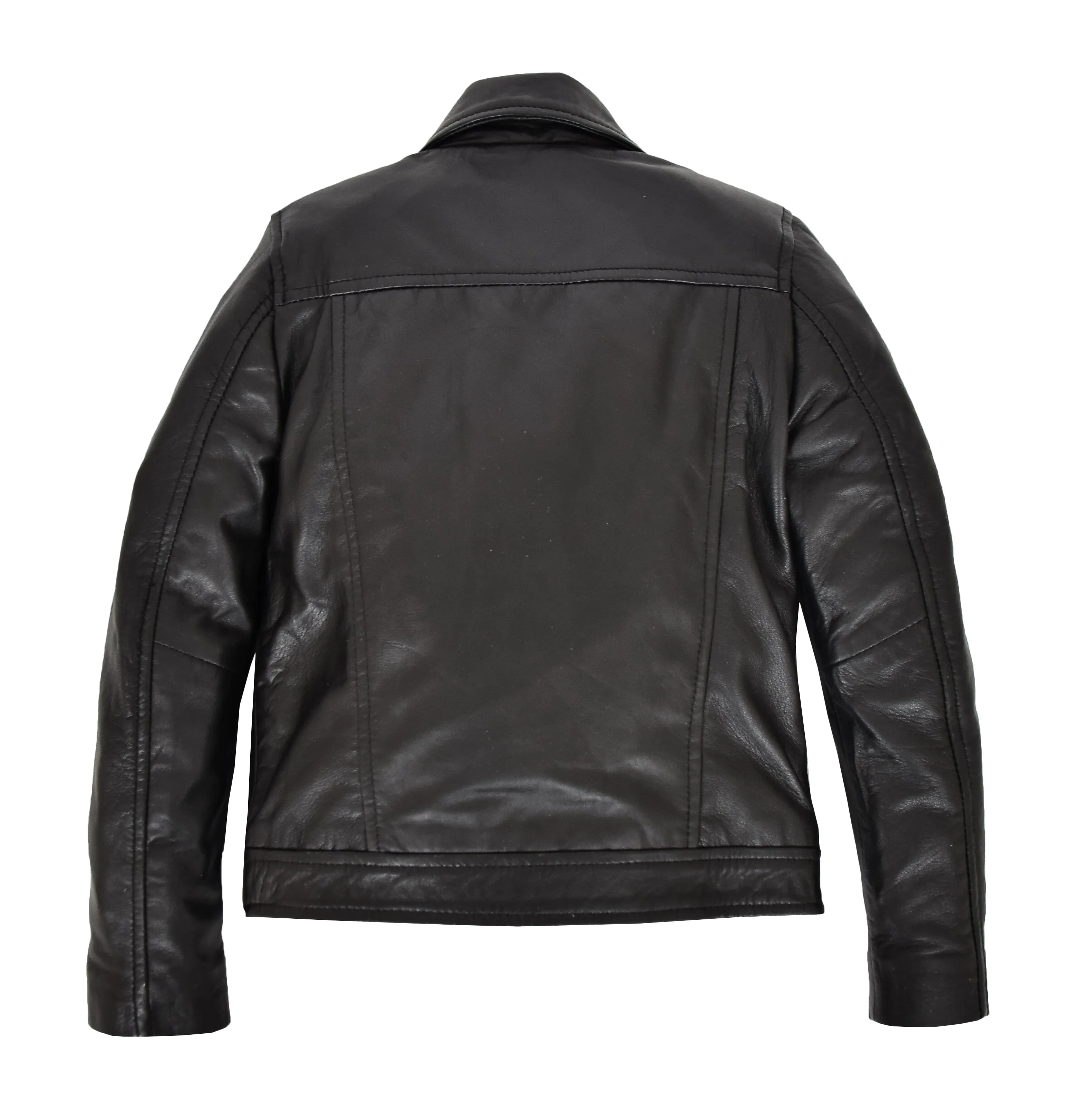 Girls Kids Black Biker Real Leather Jacket Zip Fasten Coat 2-12 Years
