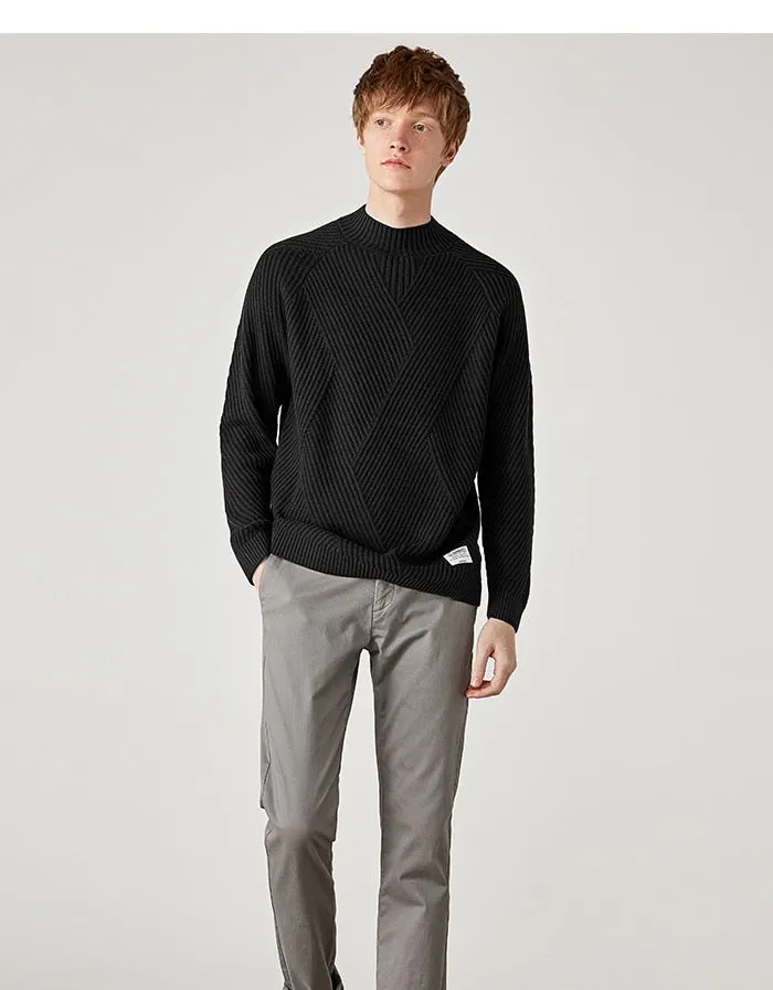 Half-neck Sweater Men Lazy Style 2021 Winter New Man Korean Top Knitted Sweater Male
