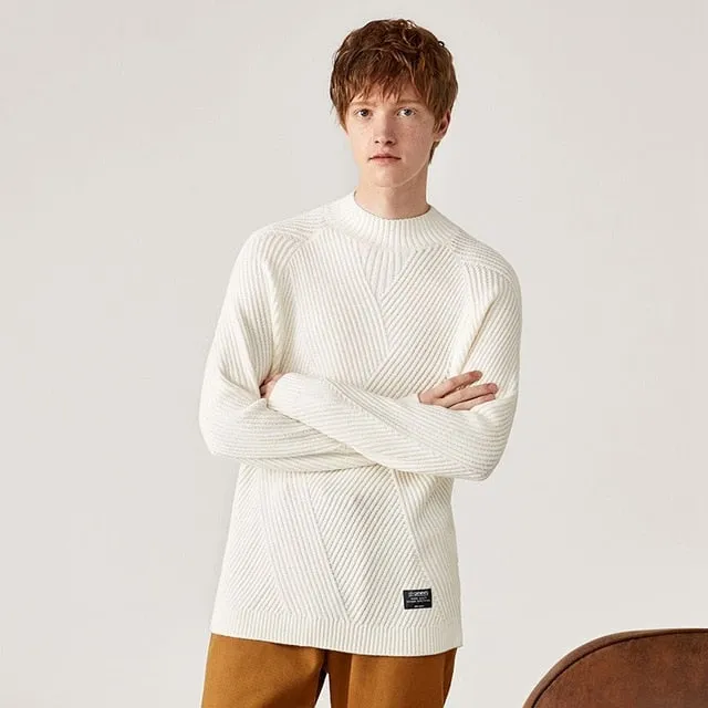 Half-neck Sweater Men Lazy Style 2021 Winter New Man Korean Top Knitted Sweater Male