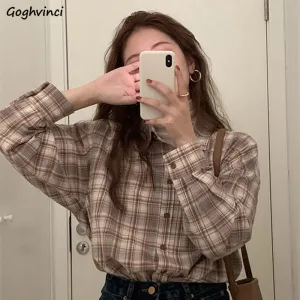 Joskaa Christmas Gift Women Shirts Plaid Turn-down Collar Korean Style Fashion Leisure Retro Street Wear Comfortable Chic Soft Loose Ulzzang Ins Tops