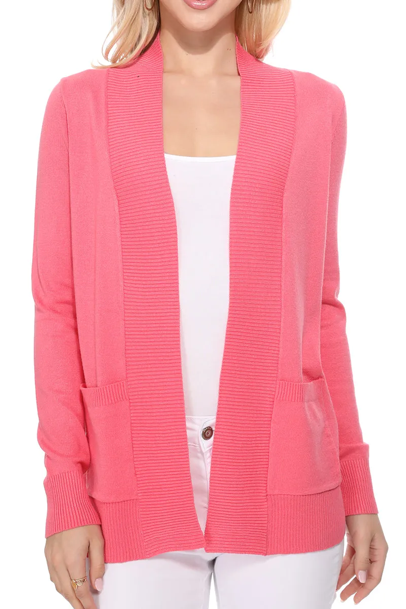 Long Sleeve Open Front Knit Shrug w/ Pocket Cardigan Sweater MK8558 (S-XL)