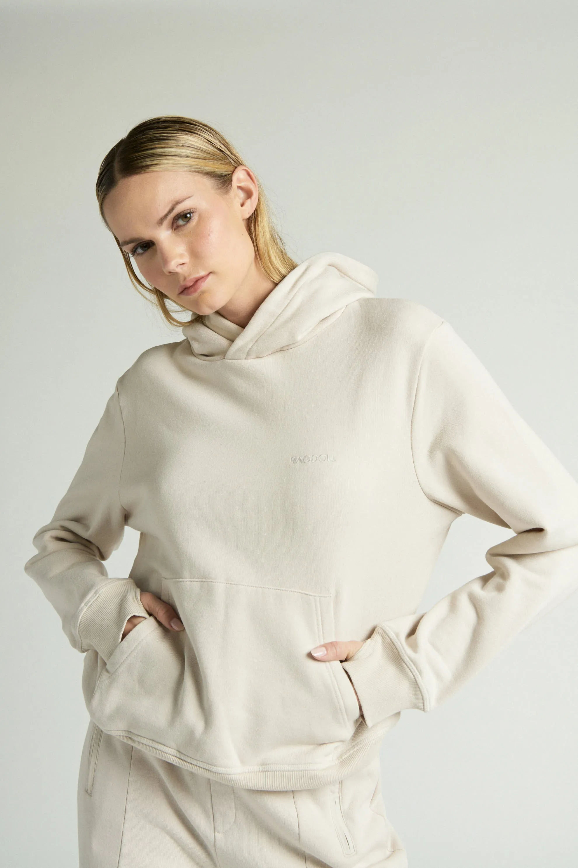 PULL ON HOODIE - BONE WHITE