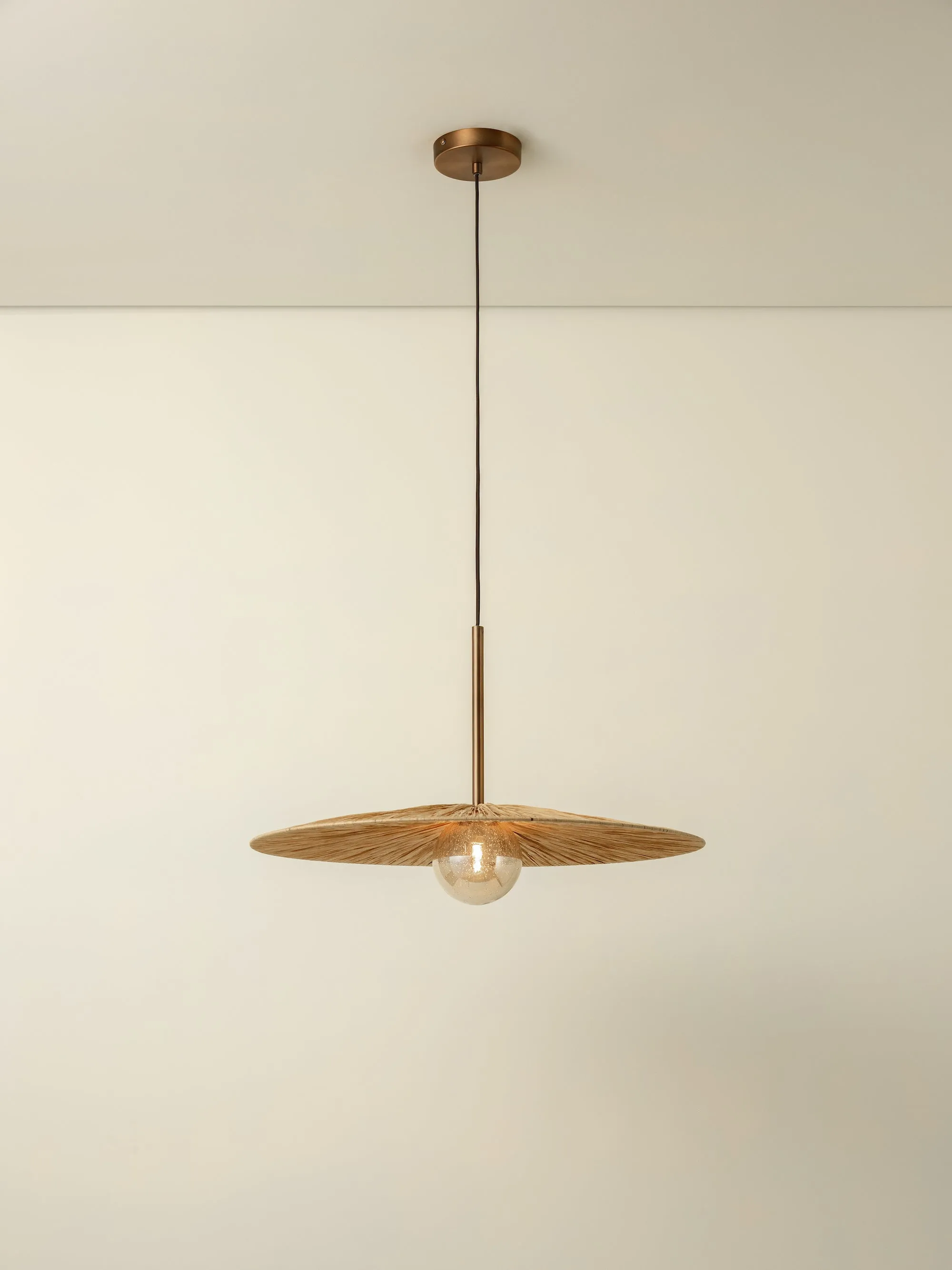 Ridotti - 1 light natural raffia and burnished brass pendant