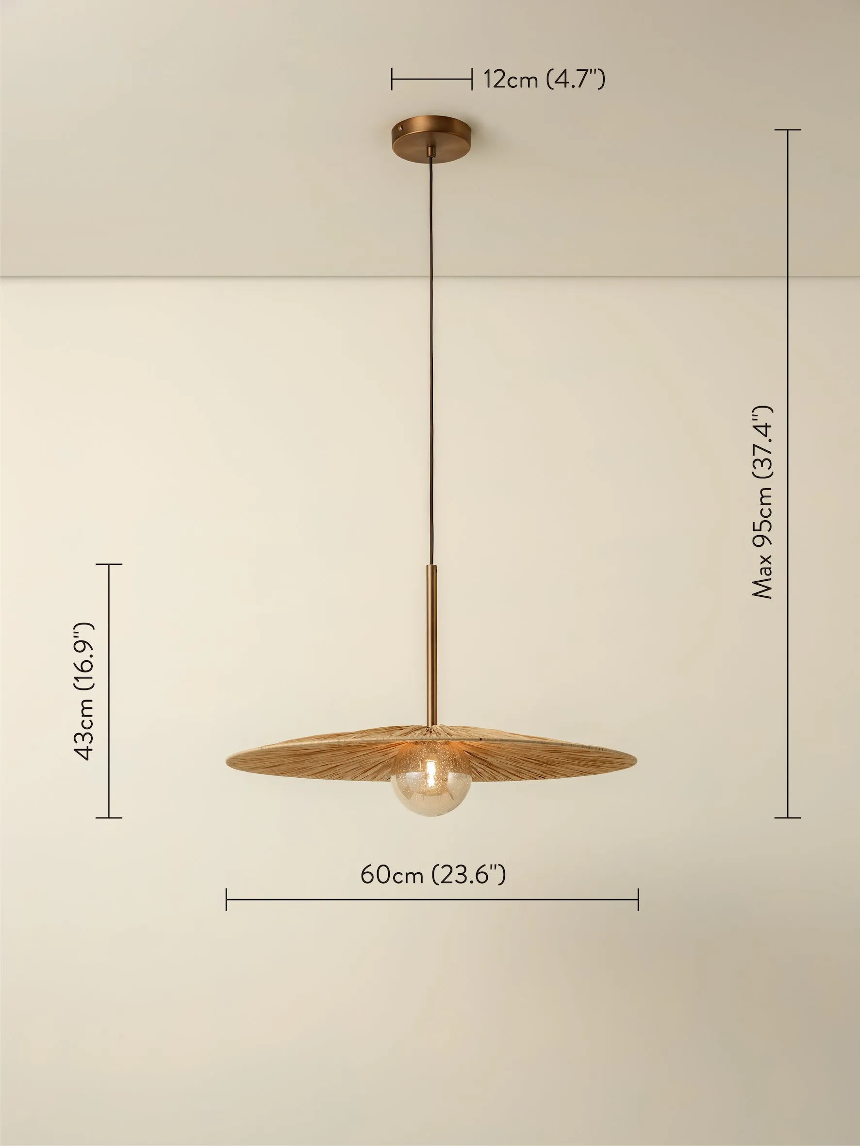 Ridotti - 1 light natural raffia and burnished brass pendant