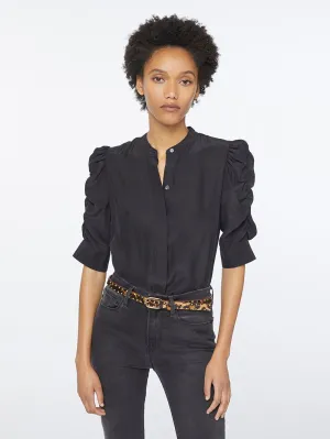 Silk Shirred Short Sleeve -- Noir