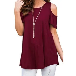 Women Solid Pattern Cut Off Sleeves Summer Top - C268USB