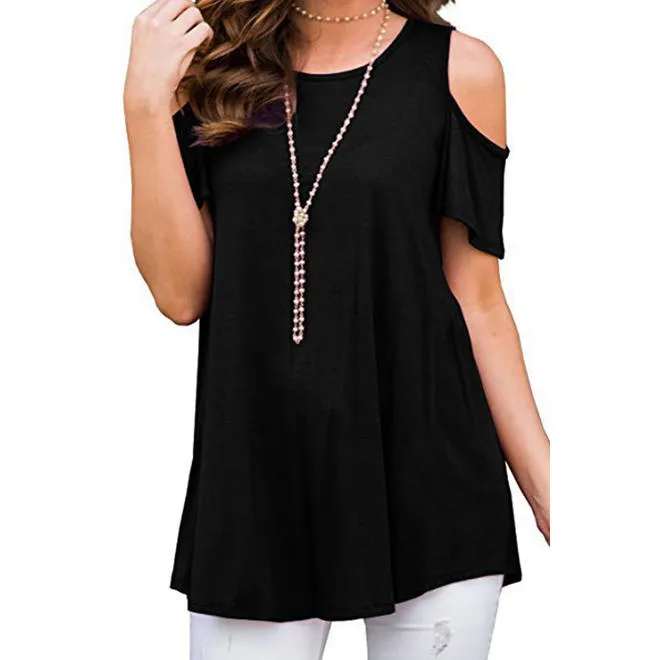 Women Solid Pattern Cut Off Sleeves Summer Top - C268USB