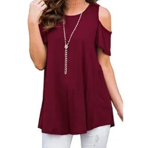 Women Solid Pattern Cut Off Sleeves Summer Top - C268USB